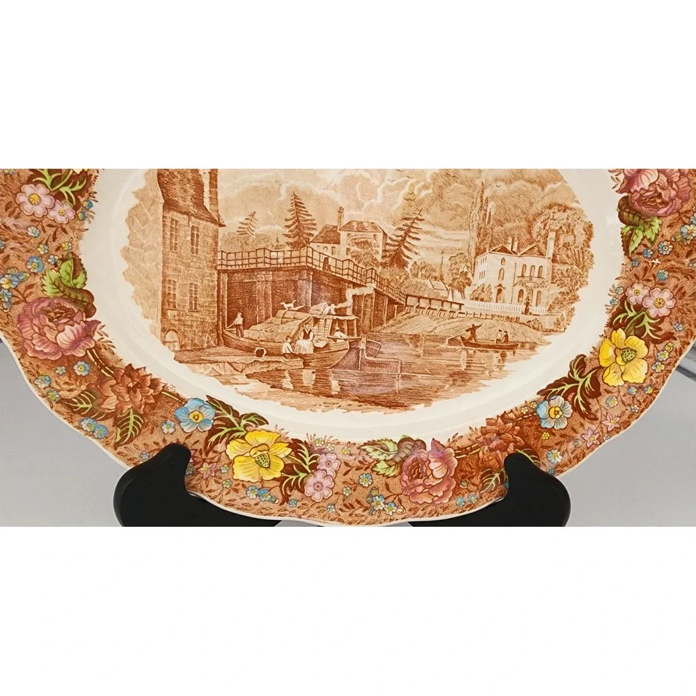 Palissy Oval Platter Thames River Scenes Datchet Bridge Bucks Brown Floral Multi